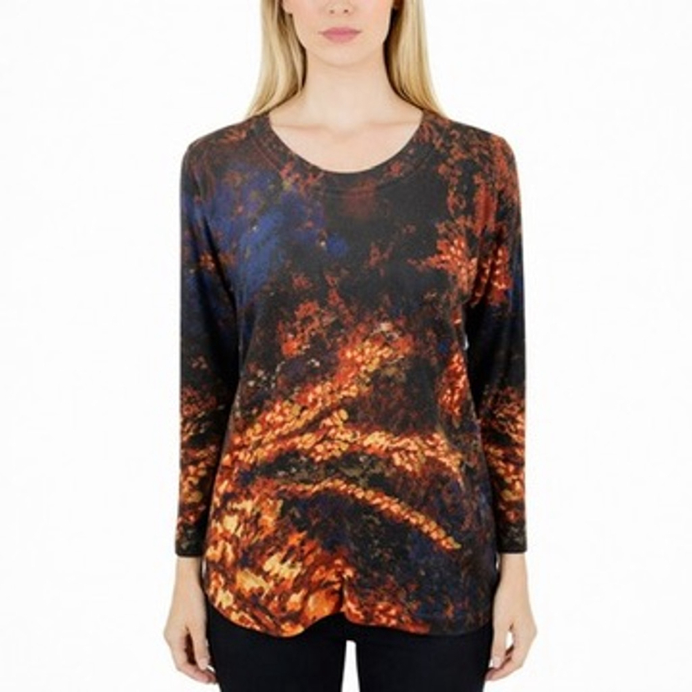 Soft Surroundings Theo Watercolor Knit Top Scoop neck Artsy A-Line Size S